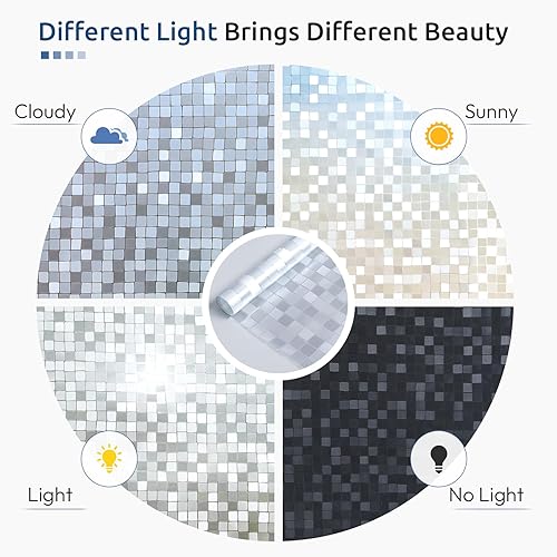 Miniatura 35 de rabbitgoo Película de privacidad para ventana, 3D decorativa vitral, adherencia estática, bloqueo solar, adhesivo de vinilo extraíble, carámbanos