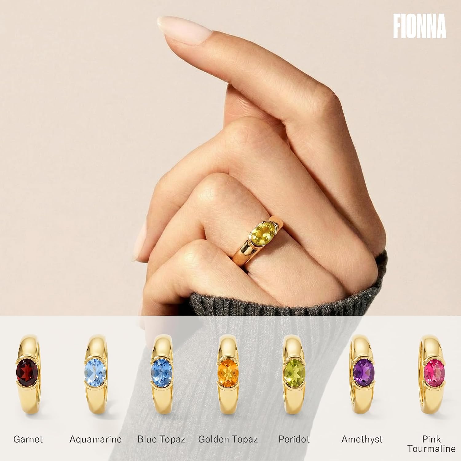 Women’s Ring 18K Gold Vermeil on 925 Sterling Silver with Oval Gemstone and Comfort Fit Band, durable, elegant, and perfect for everyday wear, (Yellow)
