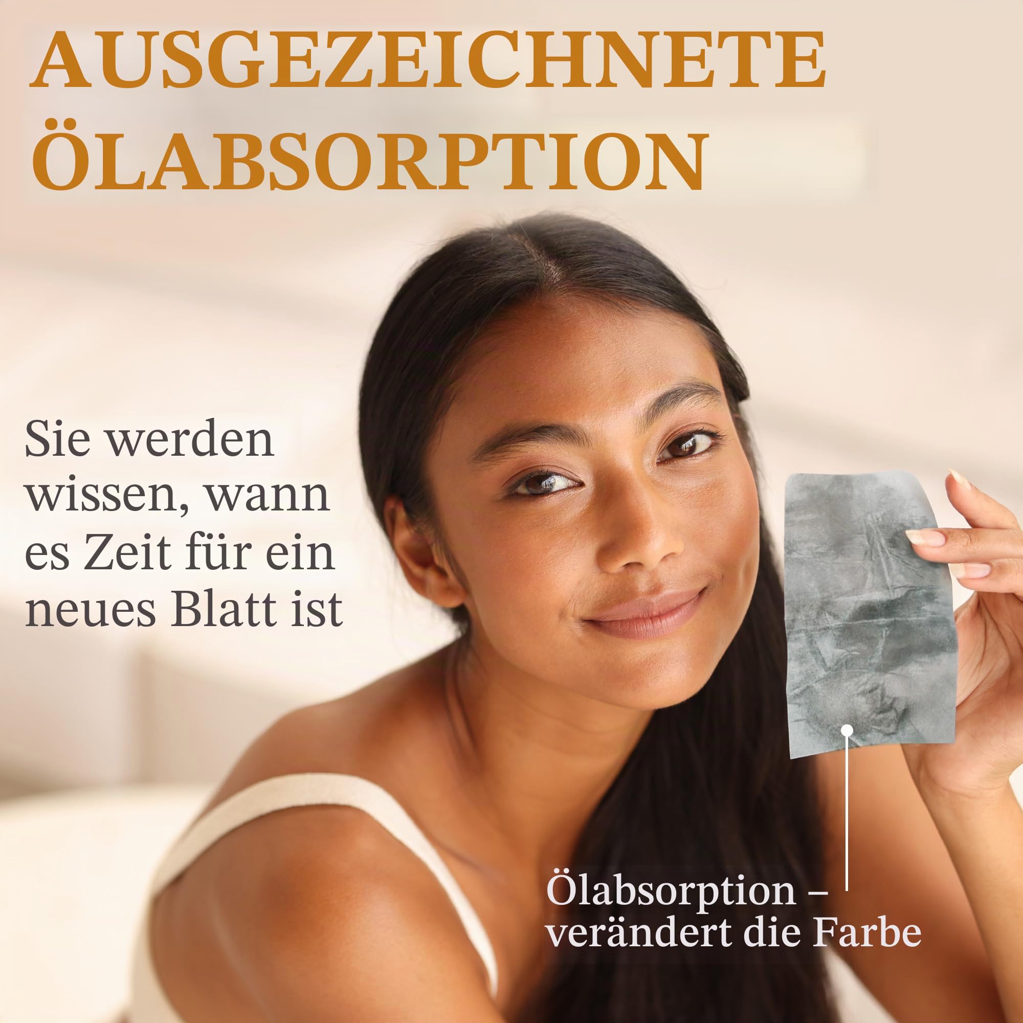 Natürliche Öllöschblätter für Gesicht mit Bambuskohle – 25% größer – 3 Stück/300 Make-up-freundliche ölabsorbierende Blätter für das Gesicht – einfache Dosierung von Löschpapieren