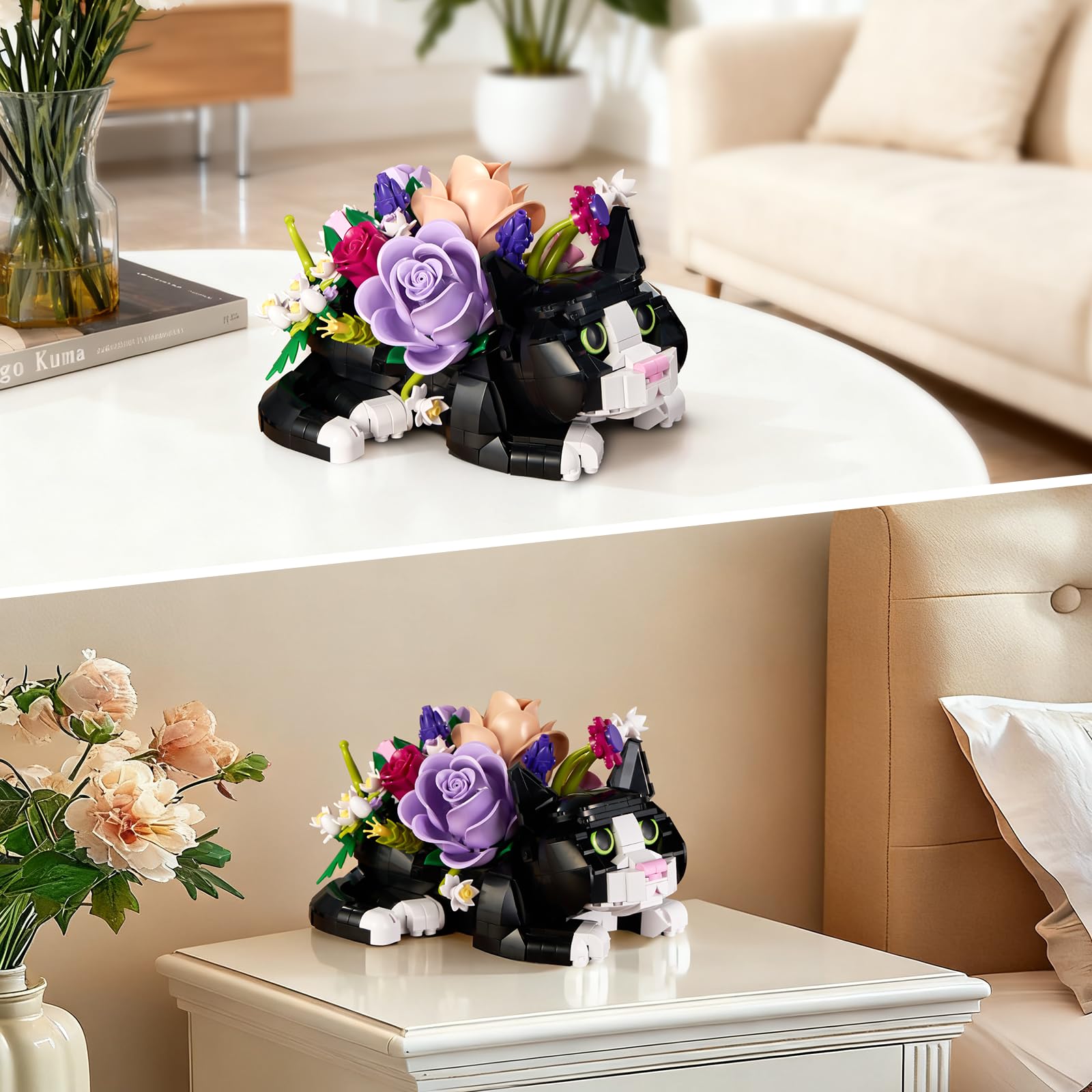 Botanical Bouquet de roses pour chat,Blocs de construction pour fleurs | succulentes,Pot de plantes pour chat,Décoration créative pour plantes et animaux,Noël Jouet en blocs de construction