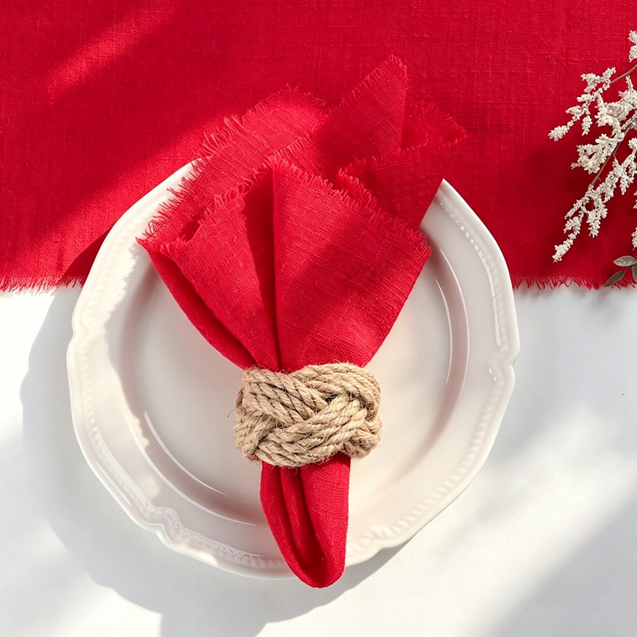 Cotton Napkins, 12 Pack, Kitchen Dining Table Napkins,Soft Decorative Cloth Napkins For Wedding, Rustic Boho Party, Valentine‘s Day, Thanksgiving,Party Dinner Daily Use(Red,42X42cm)