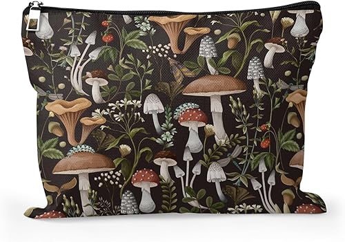 Cafl Bolsa de maquillaje Bolsa de cosméticos Bolsa de maquillaje de viaje con cremallera, Setas de otoño13