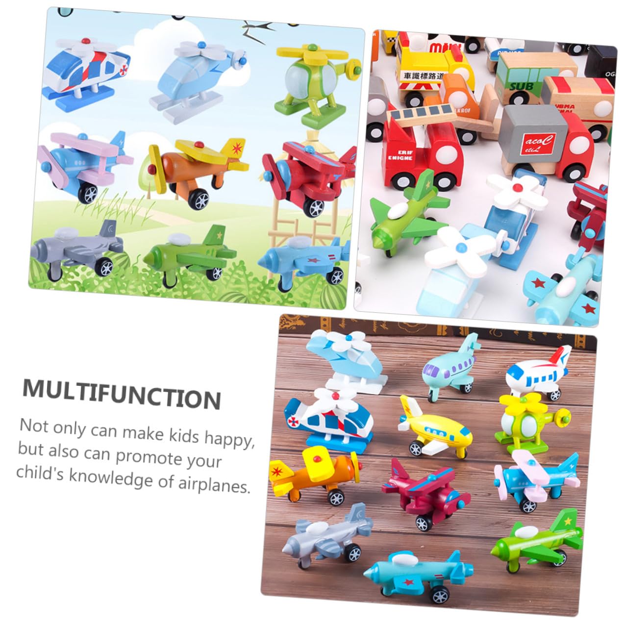 Alasum Mini Aviones de Juguete de Madera, 12 Piezas Educativas para Niños