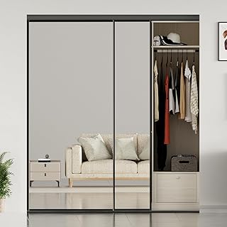 JUBEST Full Sized Sliding Mirror Closet Door 72 x 80, Black Steel Frame ...