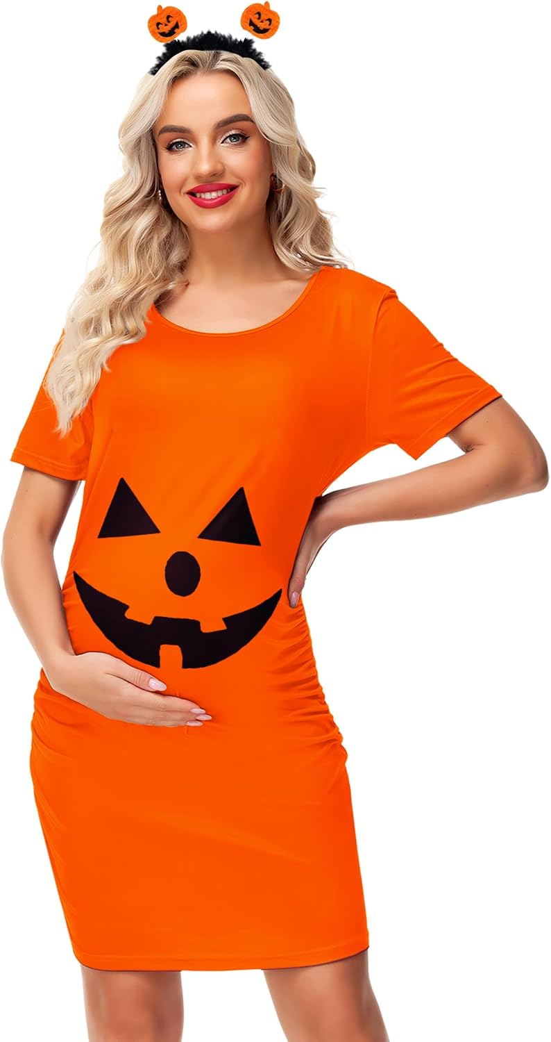 Deerose Womens Halloween Maternity Costume Pregnant Mini Dress Holiday Party Outfit