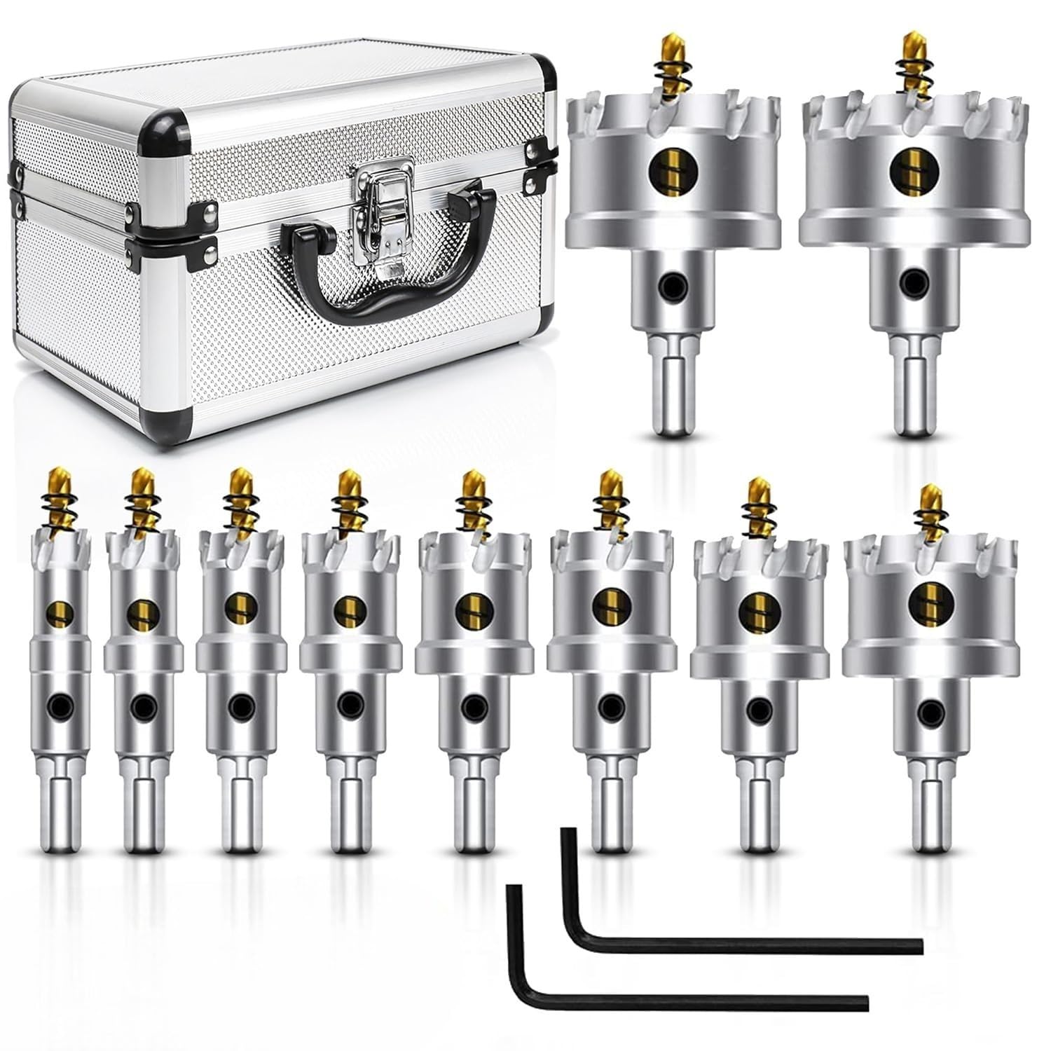 Kit 10 Frese a Tazza TCT 16-53mm Seghe a Tazza per Trapano Avvitatore con Punte di Centraggio Professionali per Metallo, Acciaio, Legno con Valigetta