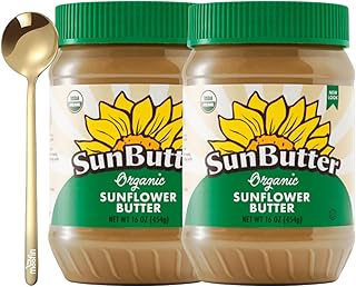 moofin Organic Sunflower Butter, 16 oz. - Roasted Seed Spread, Bundled with Golden SS Spoon - No Sugar, Can be Added for S...