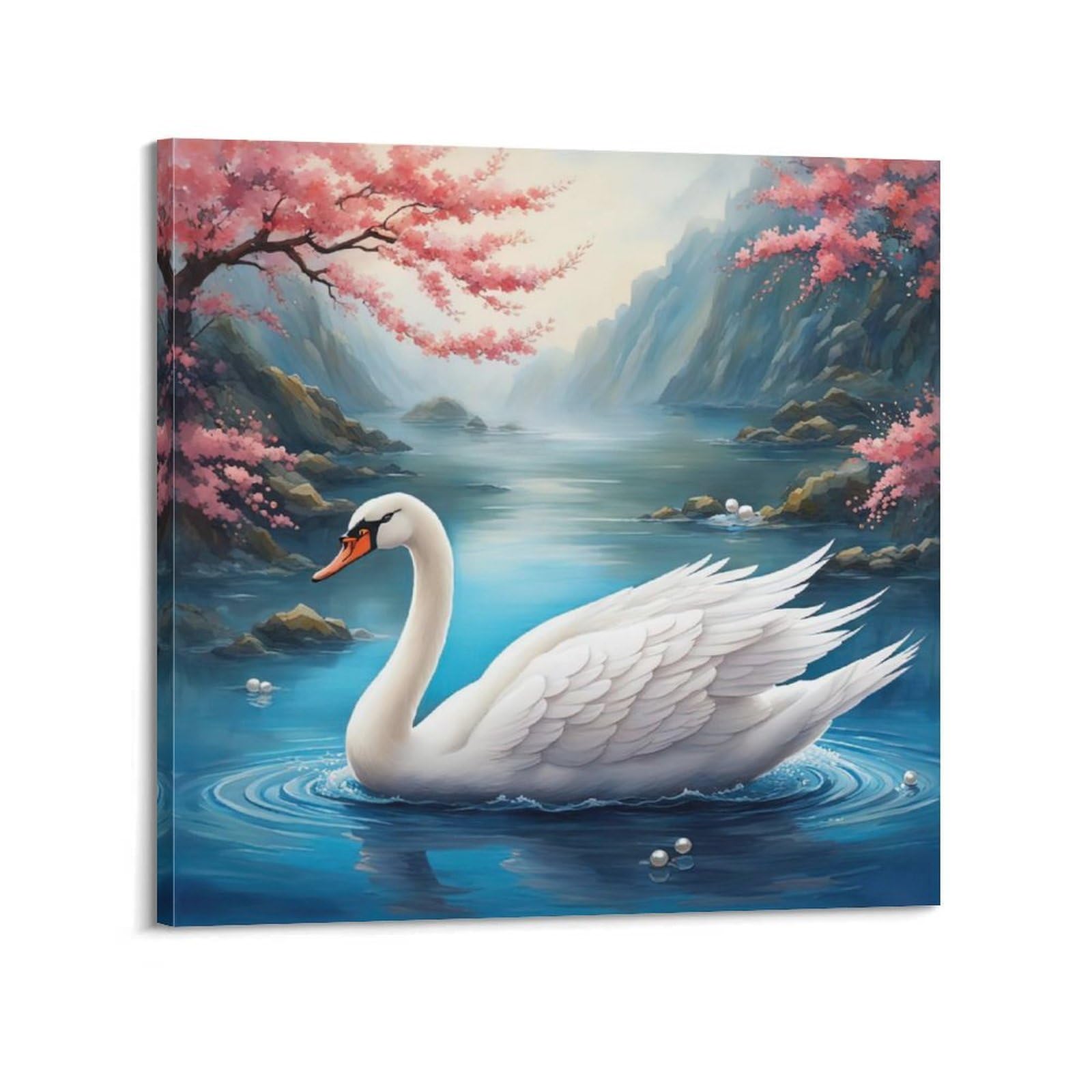 Animal Poster Beautiful White Swans Poster Decorative Painting Canvas Wall Posters And Art Picture Print Modern Family Bedroom Decor Posters 16x16inch(40x40cm)