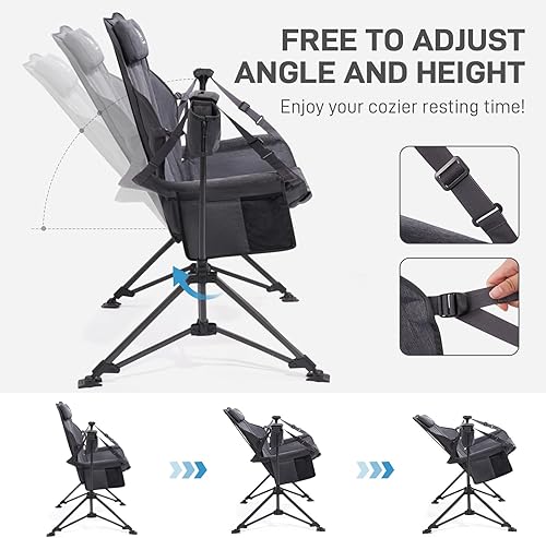 Miniatura 4 de EVER ADVANCED Hamaca acolchada para camping, silla columpio de gran tamaño resistente con portavasos desmontable, silla mecedora plegable portátil