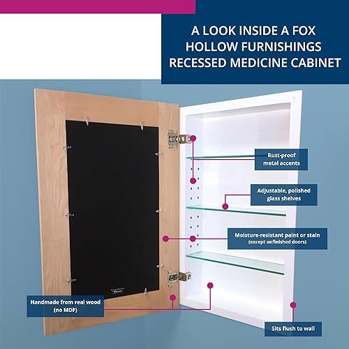 Miniatura 6 de Fox Hollow Furnishings Botiquín estilo Shaker - Sin espejo (sin terminar, 14 x 24)