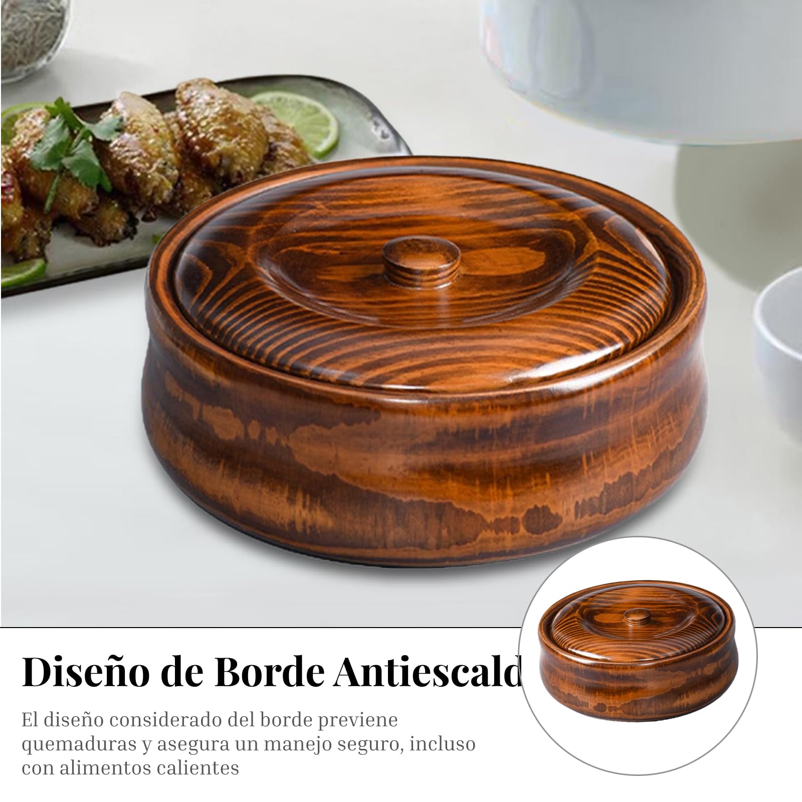 predolo Cuenco de Madera con Tapas para Sopa Cereal Keeper Ensaladera de Madera Maciza Cuenco para Servir, 23cmx7.5cm