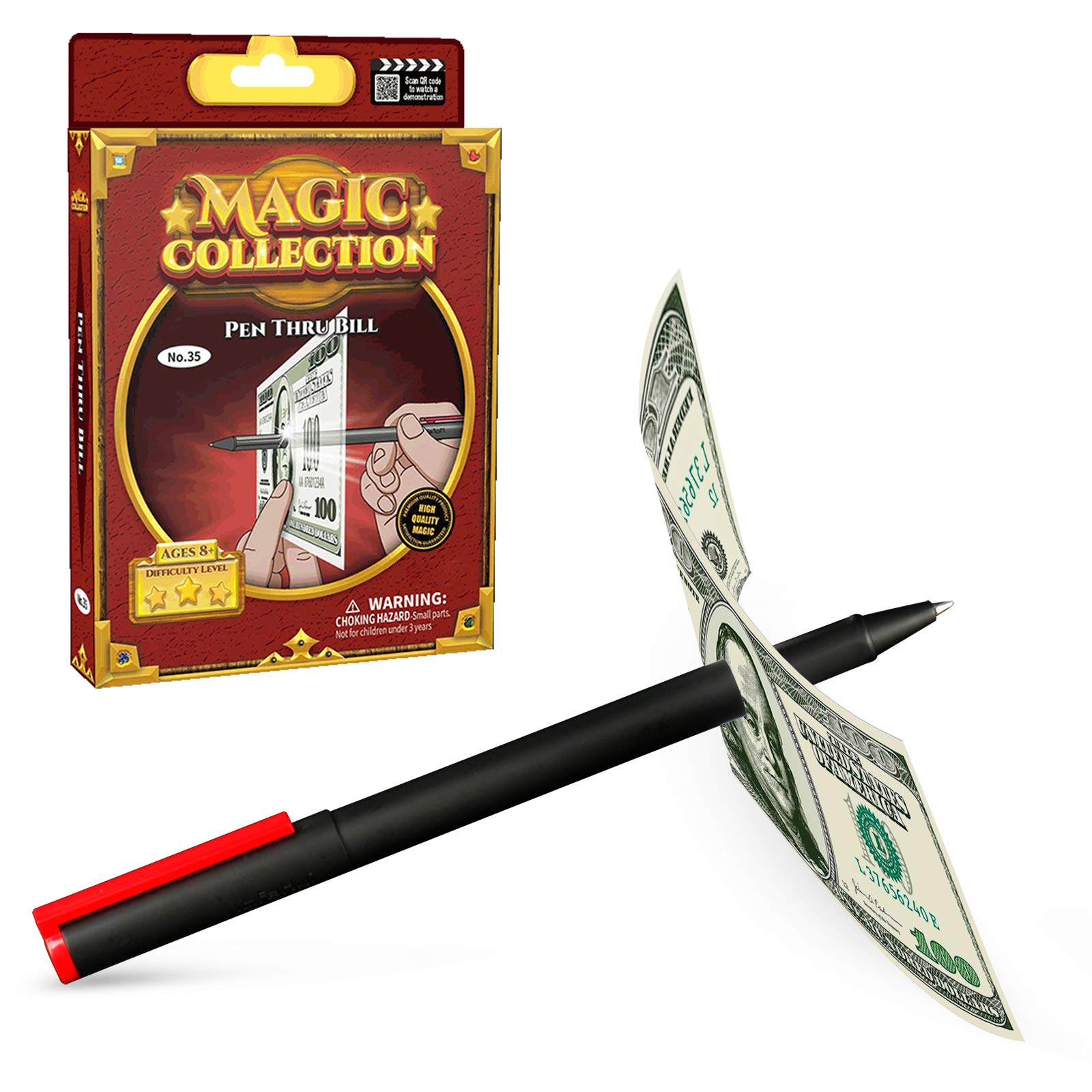 MoFaHui Easy to Learn Pen Thru Bill Magic Trick to Puncture and Restore Banknote, Suitable for Beginners of All Ages