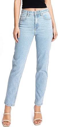 High Rise Bleached Denim Mom Jeans 