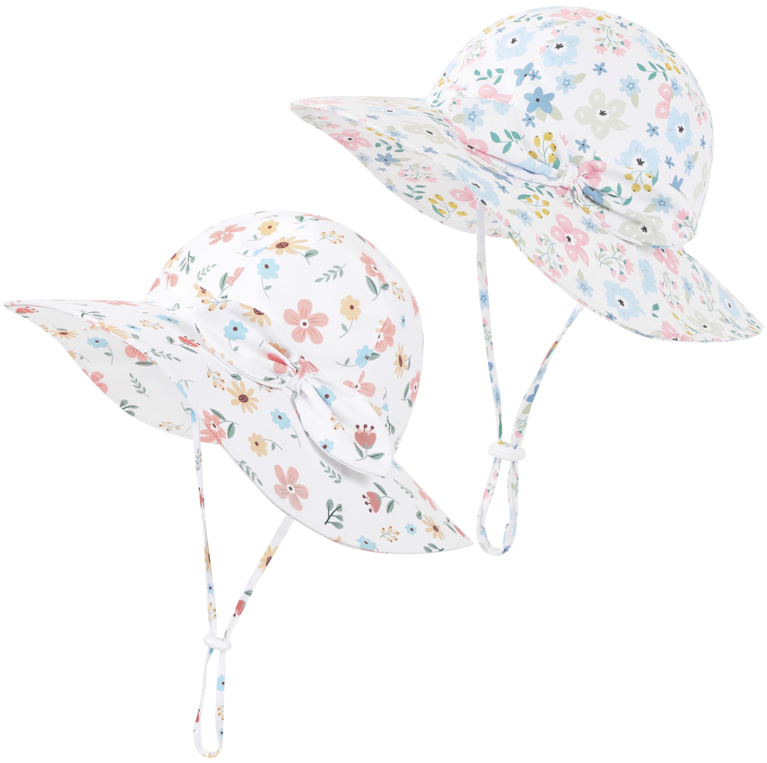 Baby Girl Sun Hat 2Pack Infant Toddler Swim Wide Brim Strap Bucket Hat with UPF 50+ Adjustable
