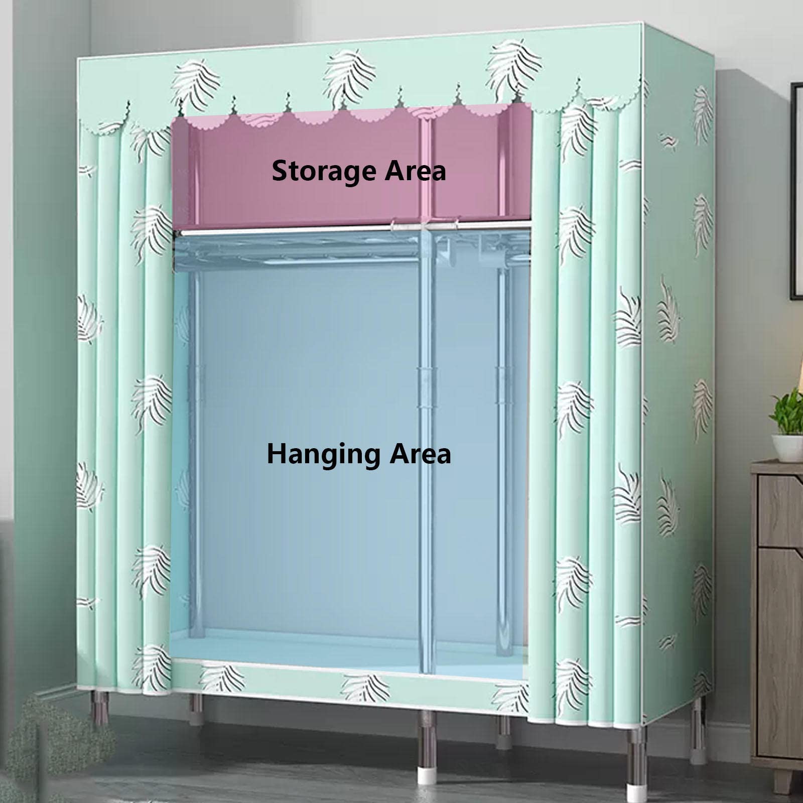 EsEntL Guardaroba Guardaroba Portatile in Tela,Grande Armadio per Vestiti Organizzatore di stoccaggio con Asta Appendiabiti,Mensole,Rivestimento in Tessuto,per Camera da Letto,Soggiorno,D-125x45x17