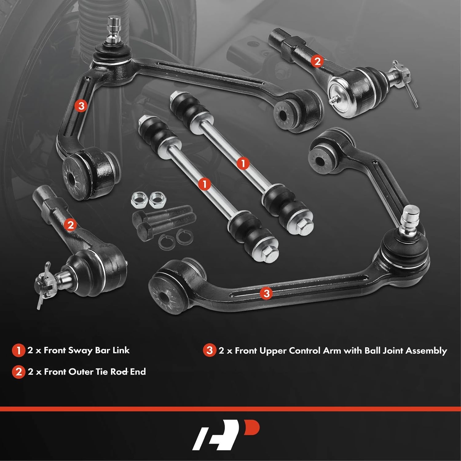 A-Premium Set of 6, Front Upper Control Arm, Sway Bar Link, Outer Tie Rod End, Compatible with Ford Explorer 98-01, Ranger 98-11, Mazda B2500 & B3000 & B4000 98-04, Mercury Mountaineer 98-01