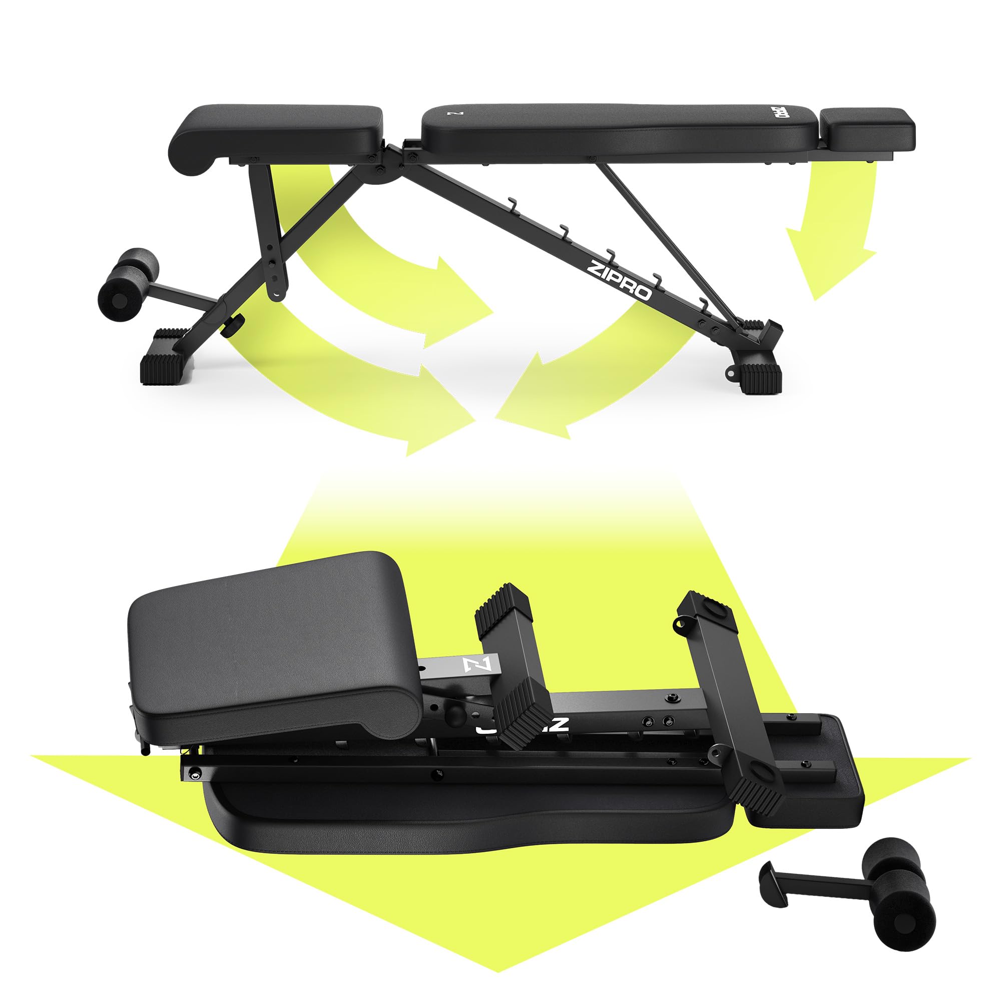 ZIPRO Panca Palestra Attrezzi per Addominali Multifunzionale Pesi Casa Fitness Pieghevole Home Gym Piana Regolabile Portata 300kg Allenamento Completo 7 Posizioni Schienale Salvaspazio - Grind Nero