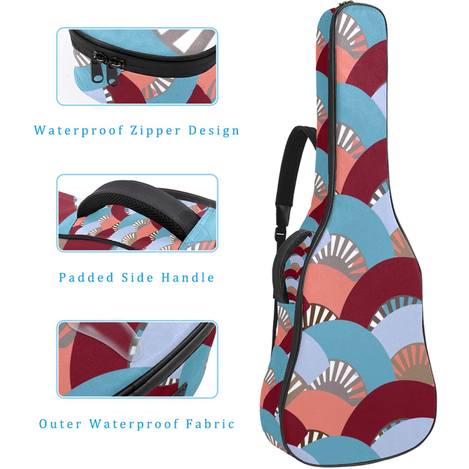Bolsa de guitarra impermeable con cremallera, suave para guitarra, bajo, acústico y clásico, para guitarra eléctrica, diseño colorido de abanicos españoles