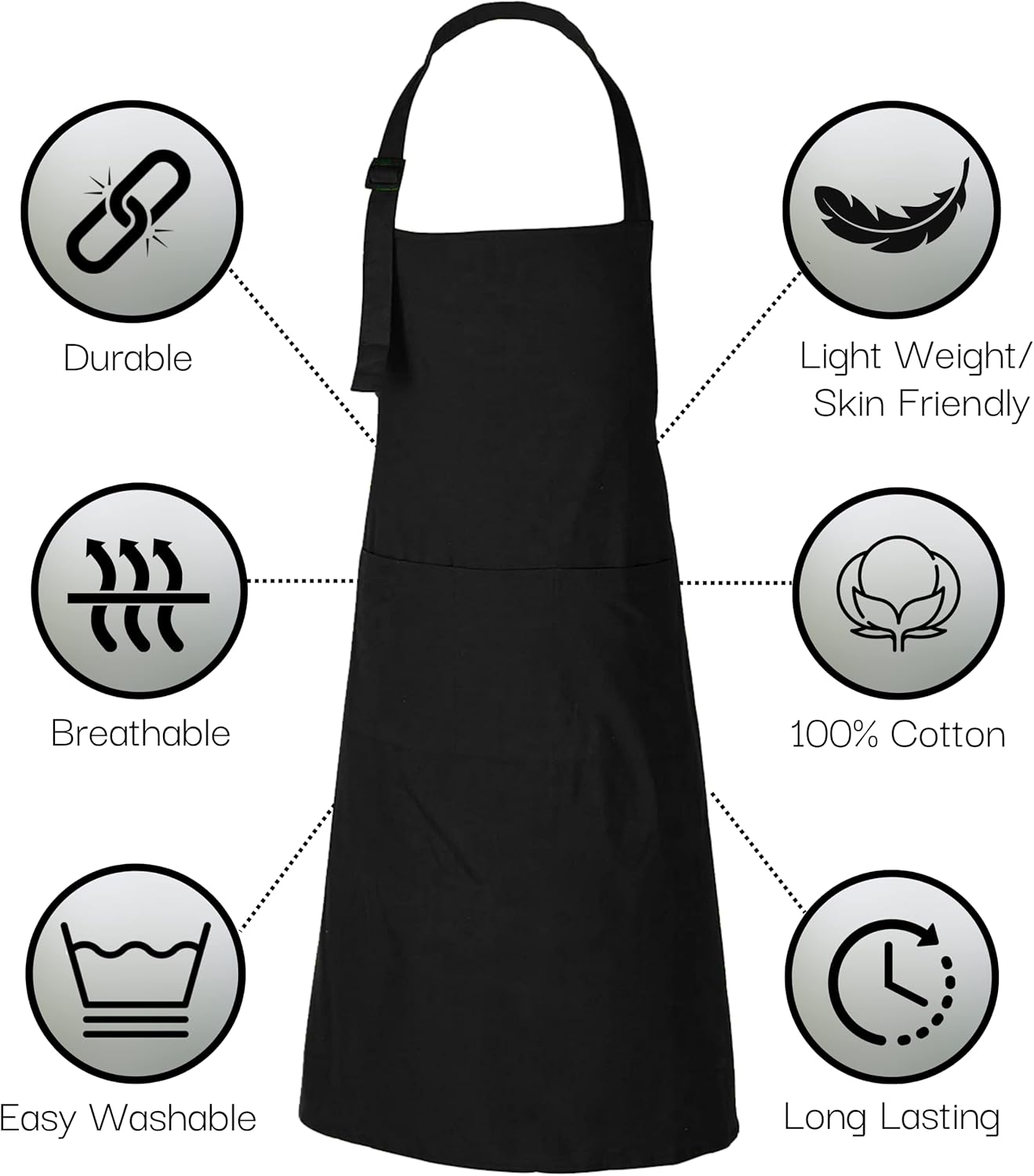 RAJRANG 100% Cotton Cooking Apron with 3 Pockets Kitchen Chef BBQ Adjustable Bib Aprons for Women Men