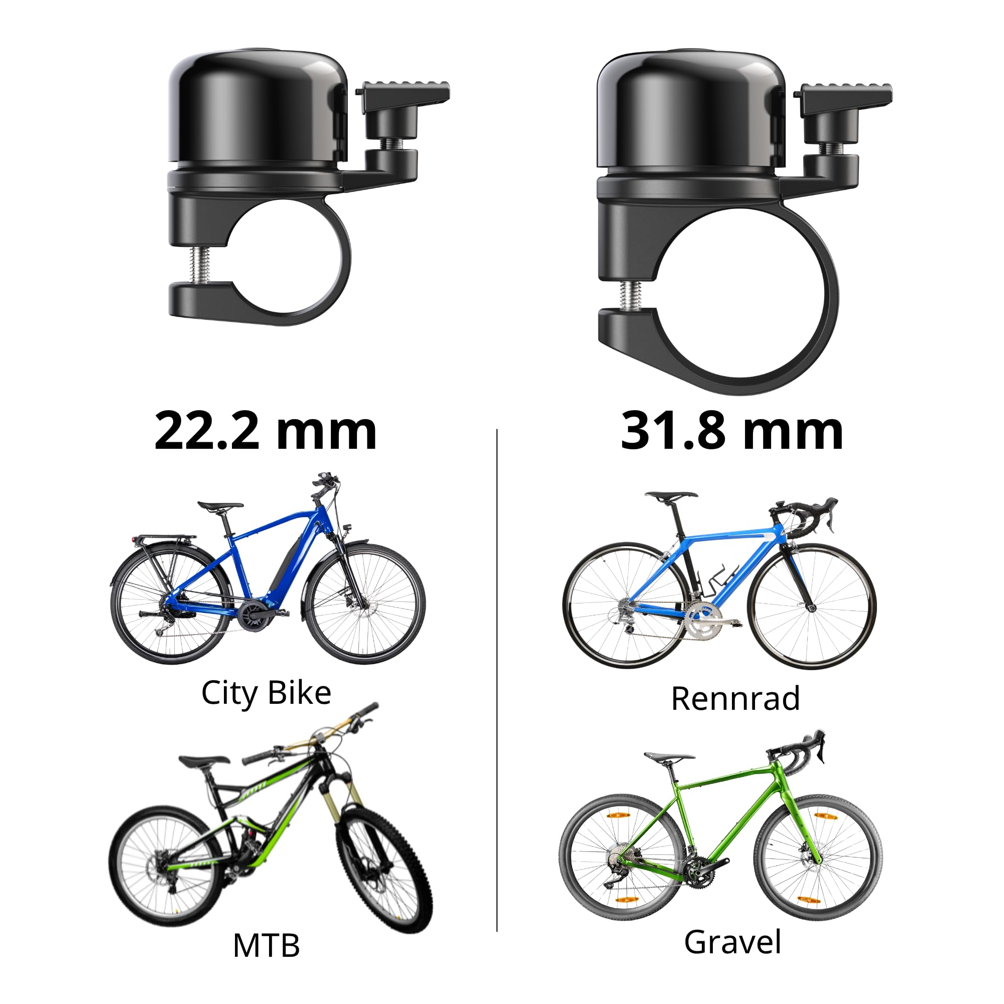 AirBell Pro - Sonnette de vélo pour Android - Avec traceur intégré - Compatible avec Google Mon appareil de recherche réseau (guidon standard de 22,2 mm)