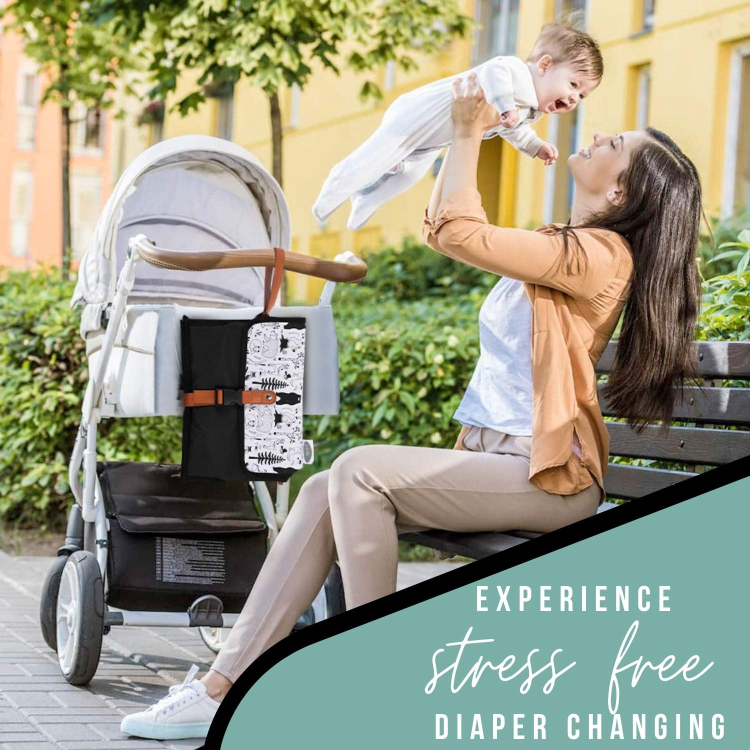Frolickly Portable Diaper Changing Pad | Extra Long 33" Inch Changing Mat for Newborns and Toddlers | Protect Baby's Head with Diaper Pocket Pillow | Waterproof Travel Changing Pad : Baby