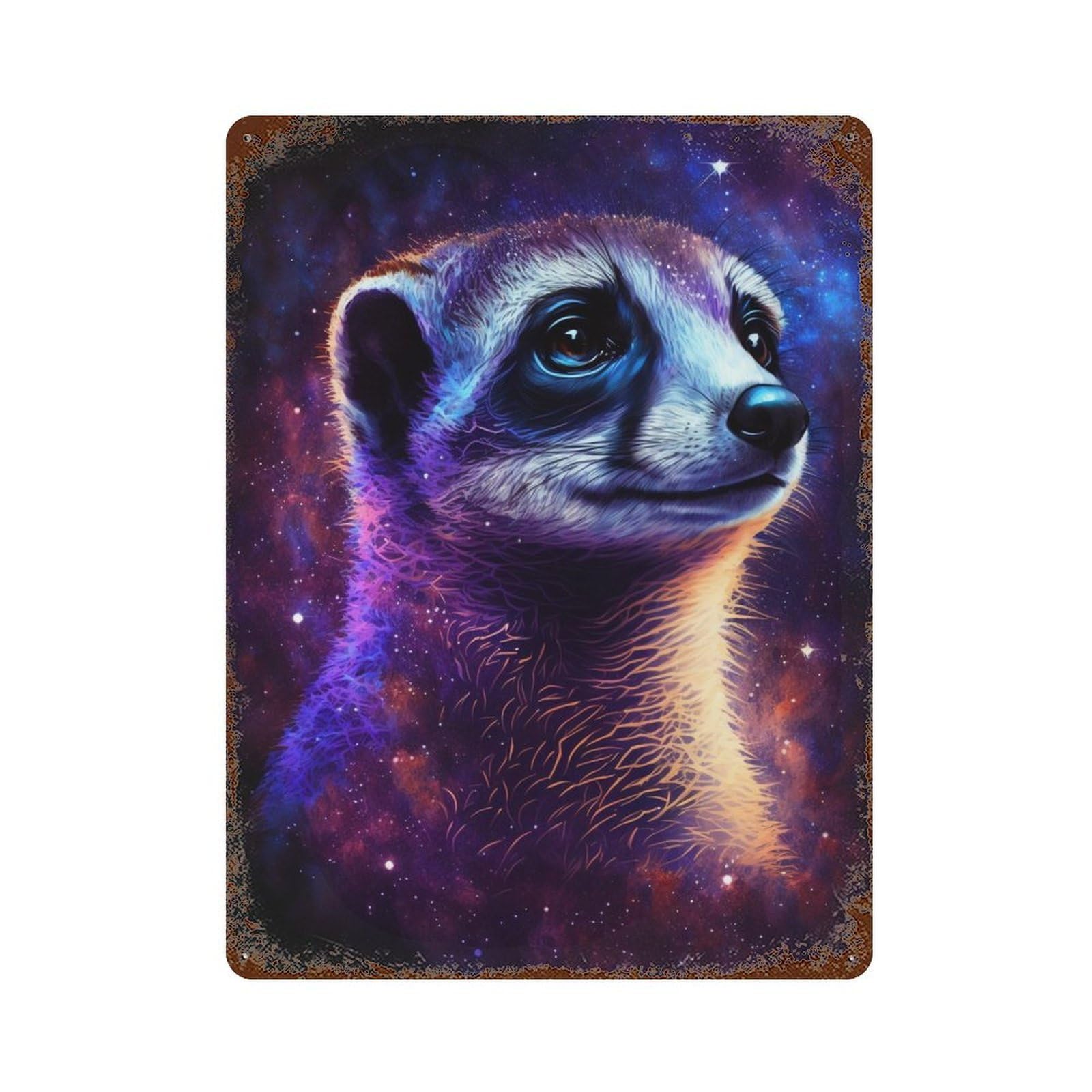 Garage Style Cosmic Meerkat Portrait-3 Rusty Metal Tin Sign 15.7"x11.8", Novelty Wall Decor for Bar And Workshop