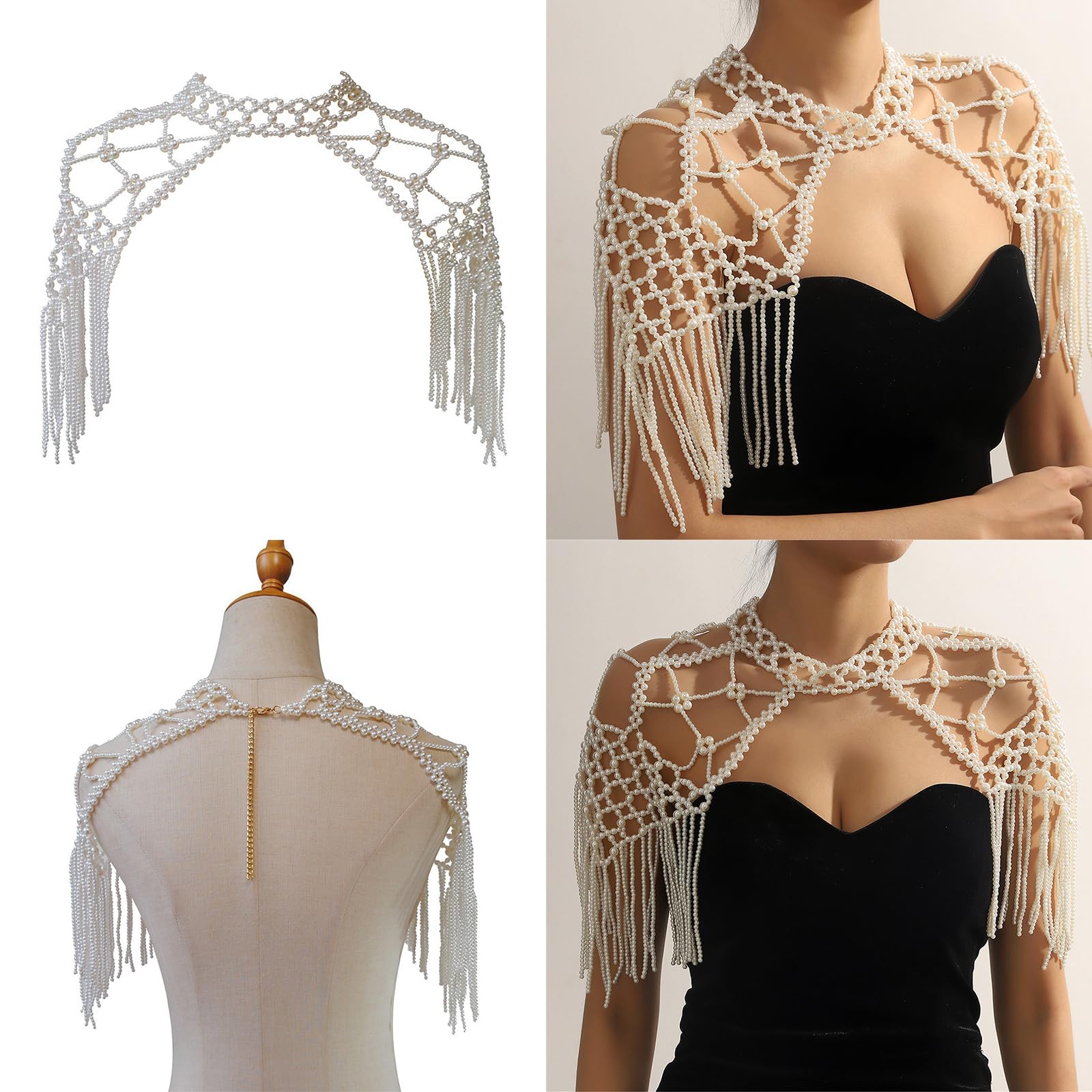 Châle à franges en perles pour soirée - Pashmina tendance - Pour robes de mariée Cheongsam - Décoration unique