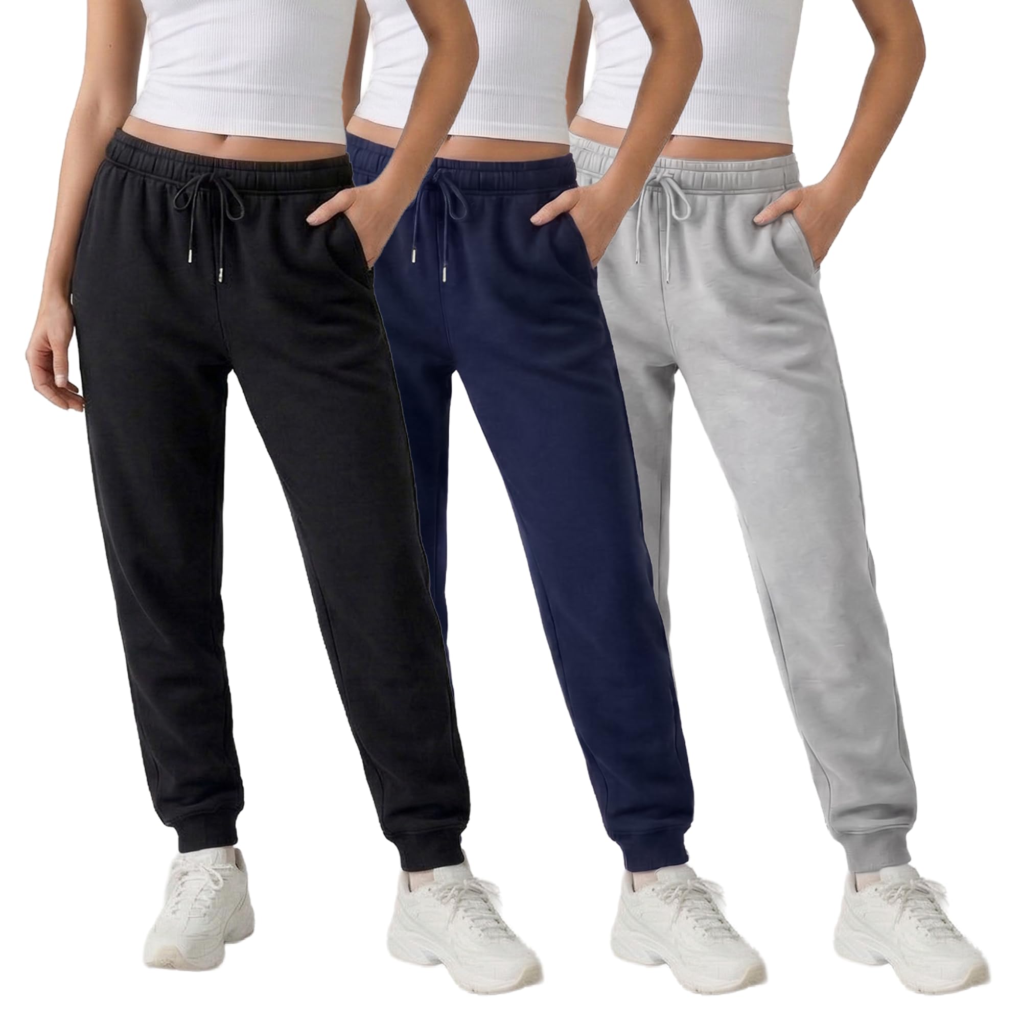 Common Stitch 3 Pack Sweatpants Women - Womens Sweatpants with Pockets Fleece Womens Joggers Yoga Pants Available in