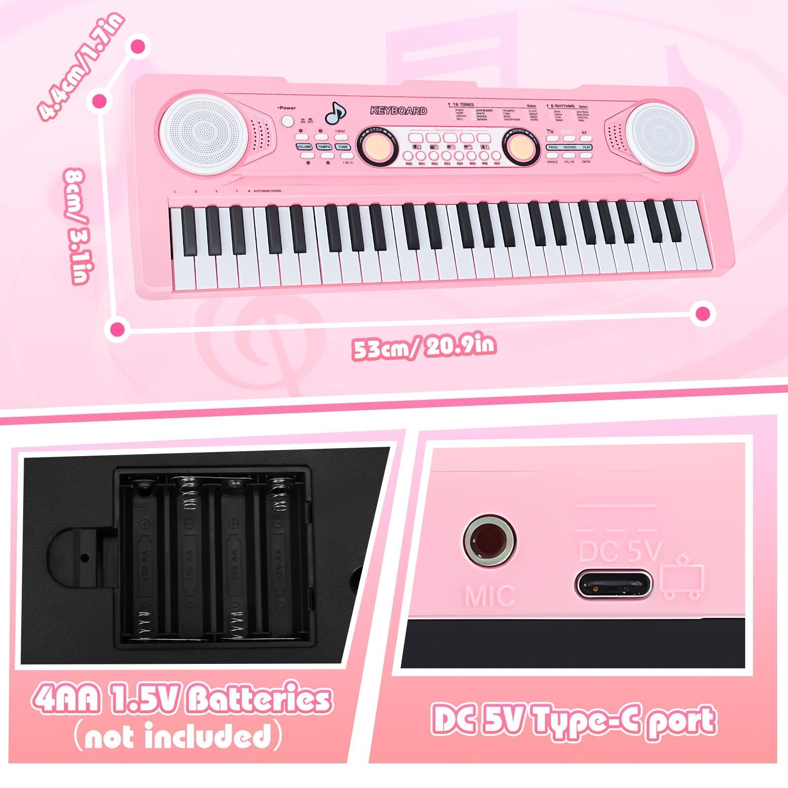 Piano Teclado Infantil Juguetes para Edades 3-5 49 Teclas Teclados Electrónicos con Micrófono Juguete Musical Regalos para Niños y Niñas de 3 4 5 6 7 Años