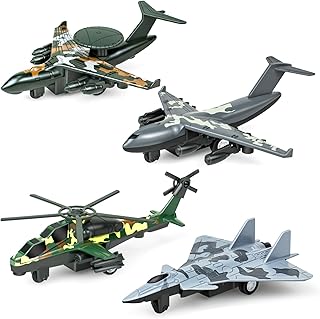 Tcvents 4 Pack Diecast Airplane Toys, Alloy Army Aircraft Plane Model Toys Camouflage Military Fighter Jet Helicopter Toy Pull Back Kids Play Vehicles for 3 4 5 6 7-9 Years Old Boys Girls Gift