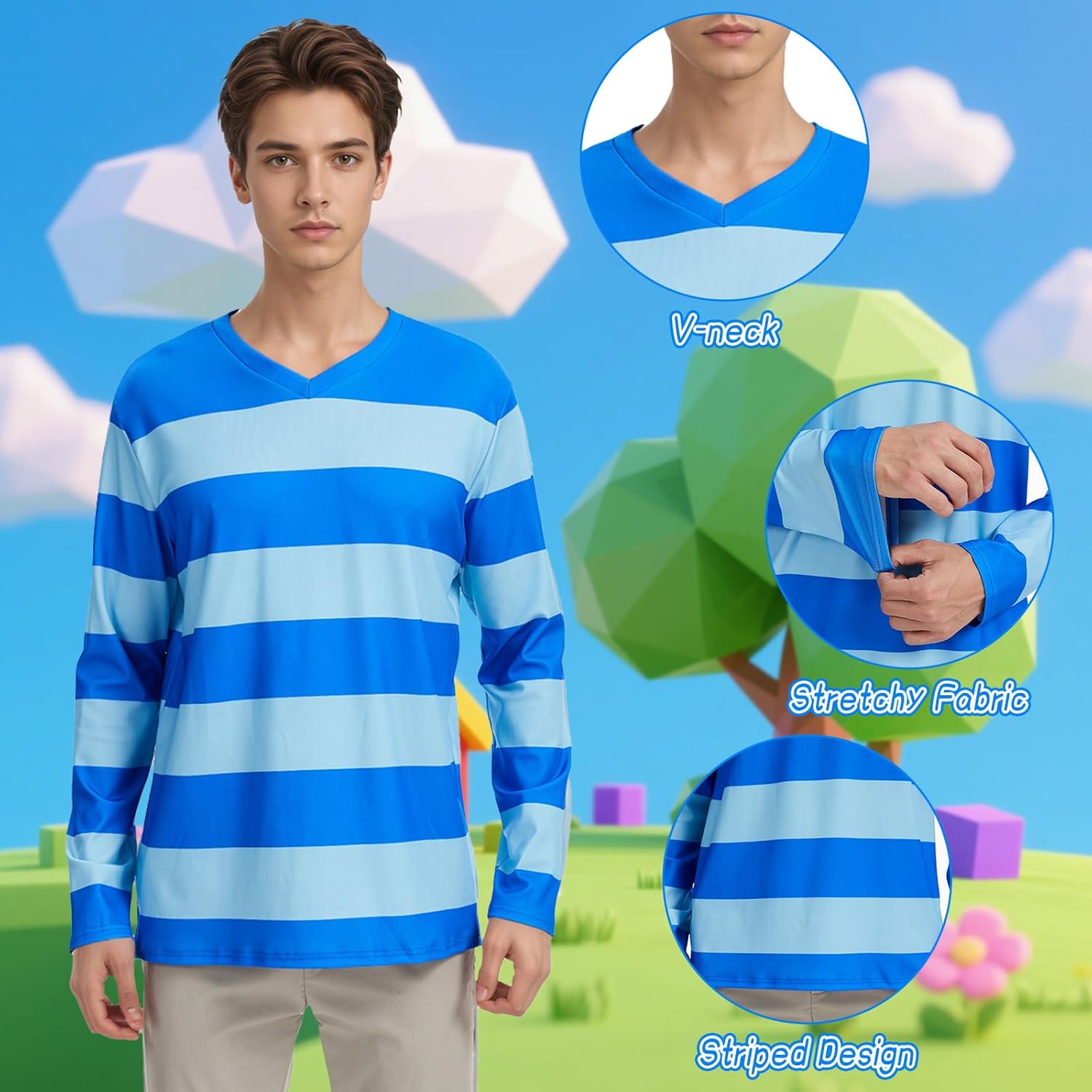 Adult Detective Green Striped Long Shirt Men's Blues Clues Steve Shirt for Halloween Cosplay - Image 4