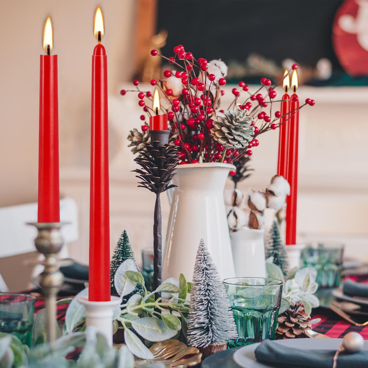 24 Pack Red Taper Candles, 7-8 Hours Burn Time, Unscented, Smokeless and Dripless, 0.75 x 10 Inch Dinner Candle Set for Christmas,Household, Wedding, Party and Home Décor Candlesticks - Image 2