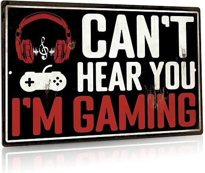 Putuo Decor Game Room Decor, Funny Wall Decor for Man Cave, Bedroom, Teen Room, Gift for Gamer, Boys, Girls, 12x8 Inches Aluminum Metal Sign Cant Hear You, Im Gaming