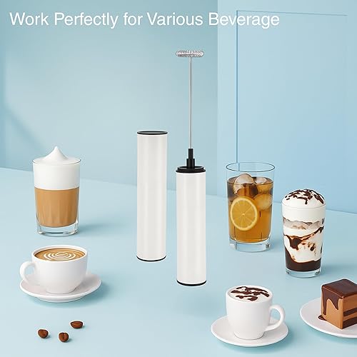 Miniatura 4 de Espumador de leche, espumador recargable a pilas para café, mezclador de bebidas portátil con 2 cabezales de batidor de acero inoxidable, espumador