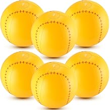 Poen 12 Inch Inflatable Softball Beach Balls Softball Birthday Party Decorations PVC Pool Float Toys Party Favor Supplies for Summer Beach Game Swimming Pool Water Sand Game Accessory, Yellow
