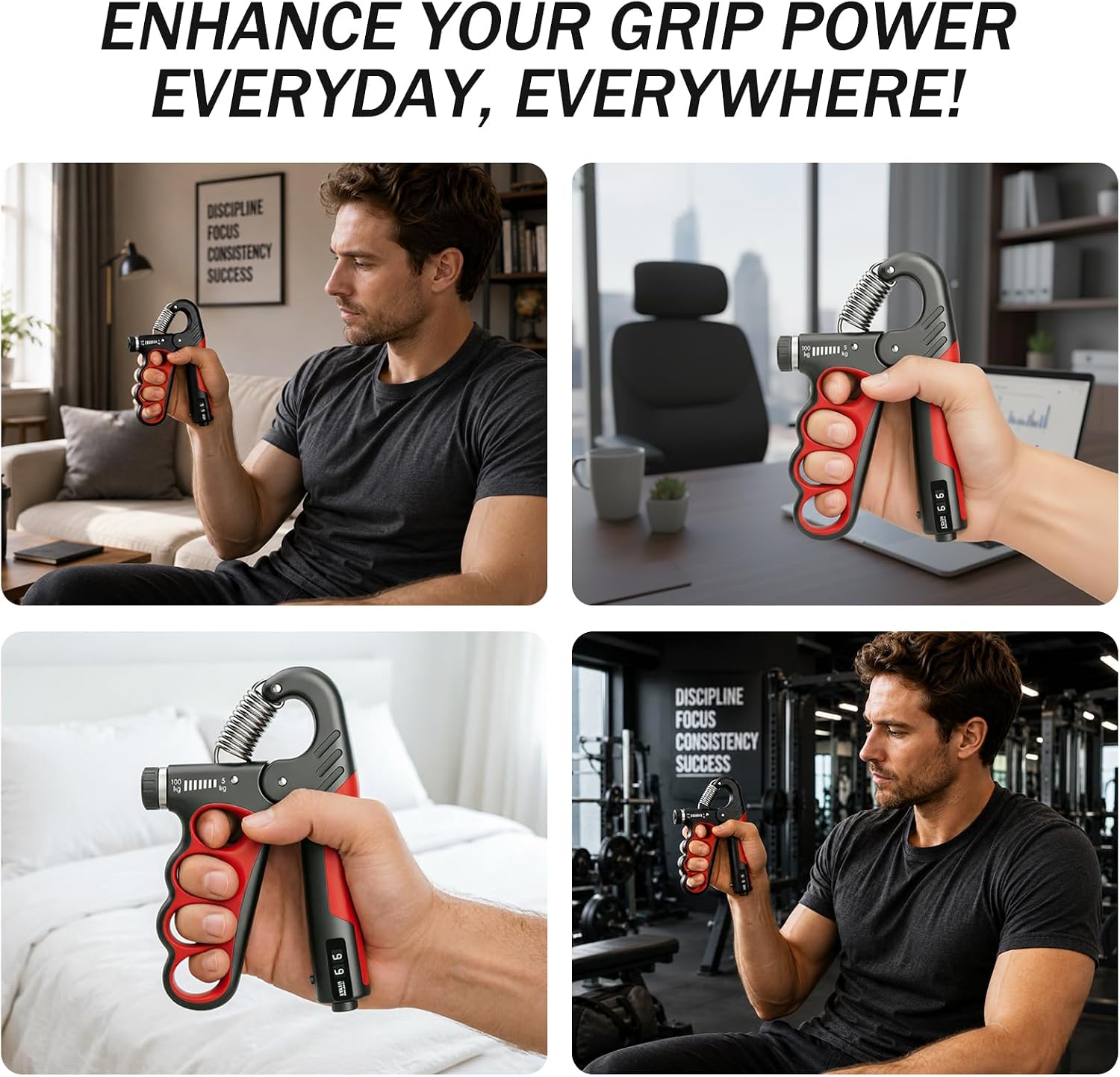 Grip Strength Trainer, Resistance Grip Strength Trainer with Counter | Adjustable 11-220LBs, Ergonomic Design, Forearm Strengthener for Injury Recovery and Muscle Building
