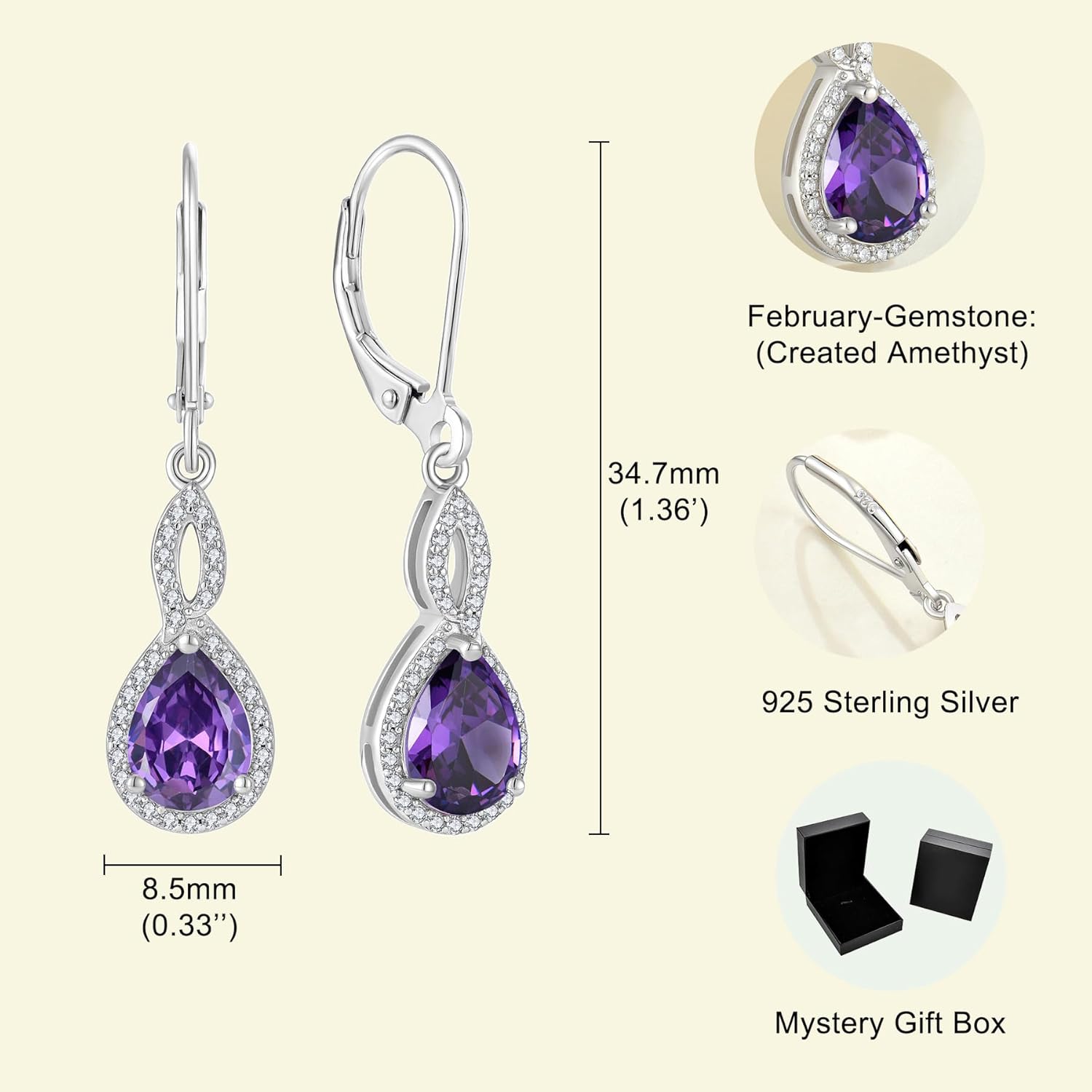 Infinity Earrings 925 Sterling Silver Teardrop Dangle Drop 5A Cubic Zirconia Earrings Birthstone for Women Birthday Christmas Jewelry Gift - Image 2