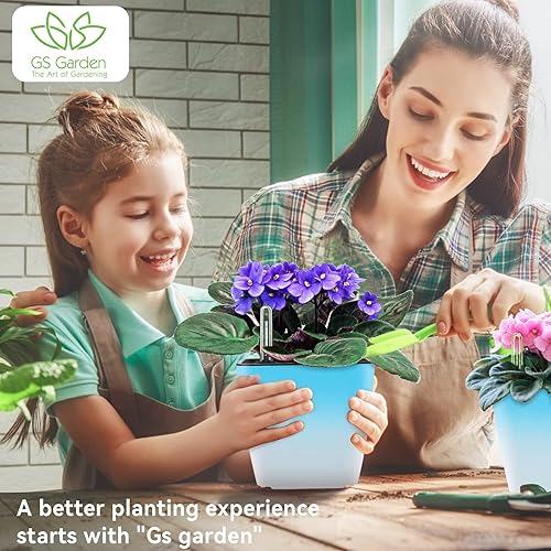 Miniatura 5 de Macetas de riego automático para plantas de interior paquete de 3 macetas de 5 pulgadas color azul degradado con indicador de nivel de agua, violeta