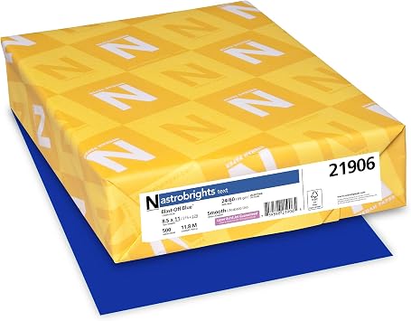 Astrobrights Color Multi-Use Printer & Copy Paper, 1 Ream, Blast-Off Blue, Letter 8.5" x 11", 500 Sheets Per Ream, 24
