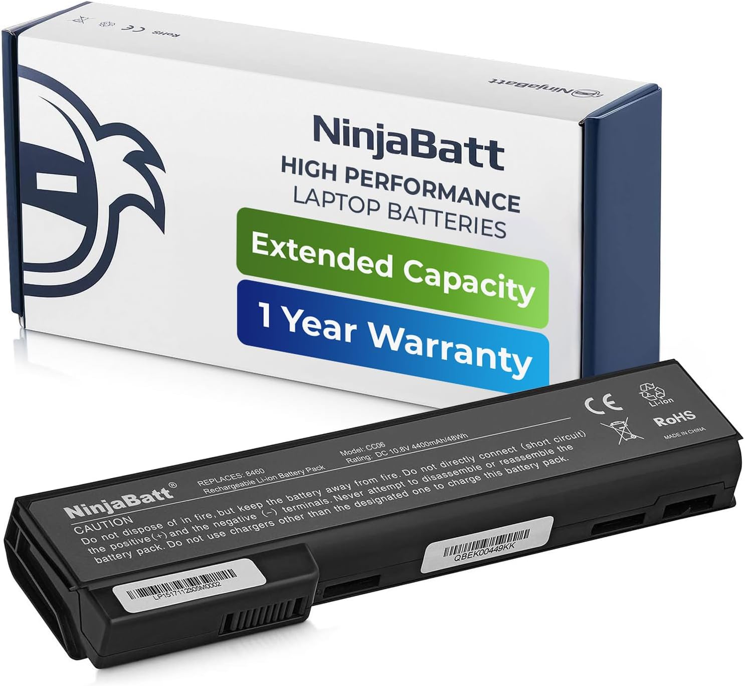 NinjaBatt Battery for HP 8460P 628668-001 8470P 8570P 628666-001 628670-001 6560B CC06 631243-001 CC09 CC06XL 634089-001 634087-001 6465B 6470B 6460B - High Performance [6 Cells/4400mAh/48Wh]