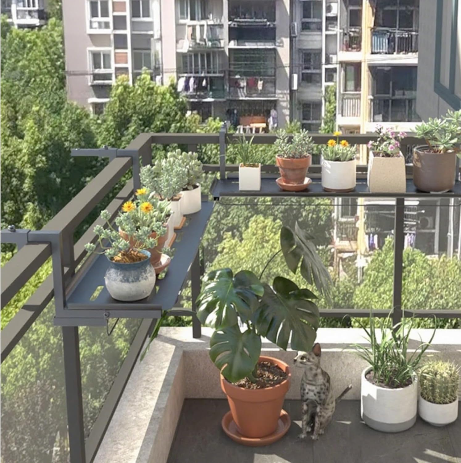 Plant-Racks Balcony Railing Flower Stand Wrought Iron Hanging Flower Pot Rack Balcony Railing Hanging Storage Rack Succulent Plant Shelving Unit(White,120 * 45 * 20cm)