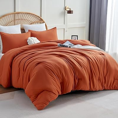CozyLux Terracotta Comforter Set Twin/Twin XL Size, 2 Pieces Burnt Orange Twin Extra Long Solid Breathable Bedding Sets, Luxury Soft Bed Set with Down Alternative Comforter and 1 Pillowcase All Season