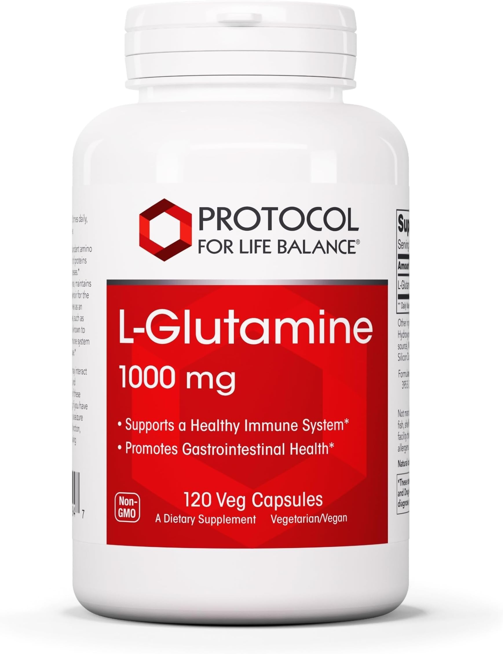 PROTOCOL FOR LIFE BALANCE L-Glutamine 1,000mg, Gut Health*, 120 Veg Caps | Amino Acid and Muscle Tissue, Gut Health* Immune Health*