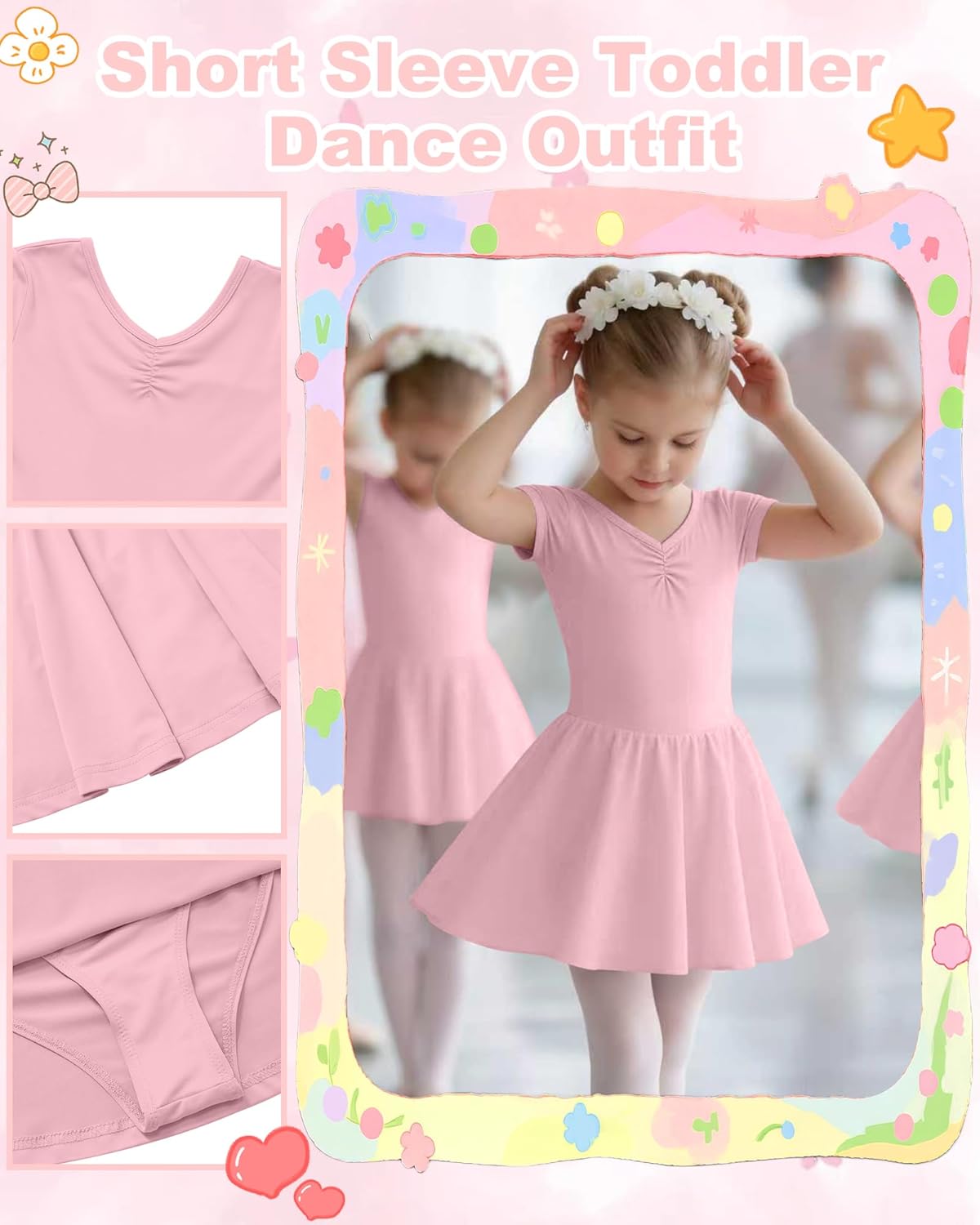 3 Pack Girl's Ballet Leotards Short Sleeve V Neck Dance Dress Toddler Classical Ballerina Soft Stretch Outfits