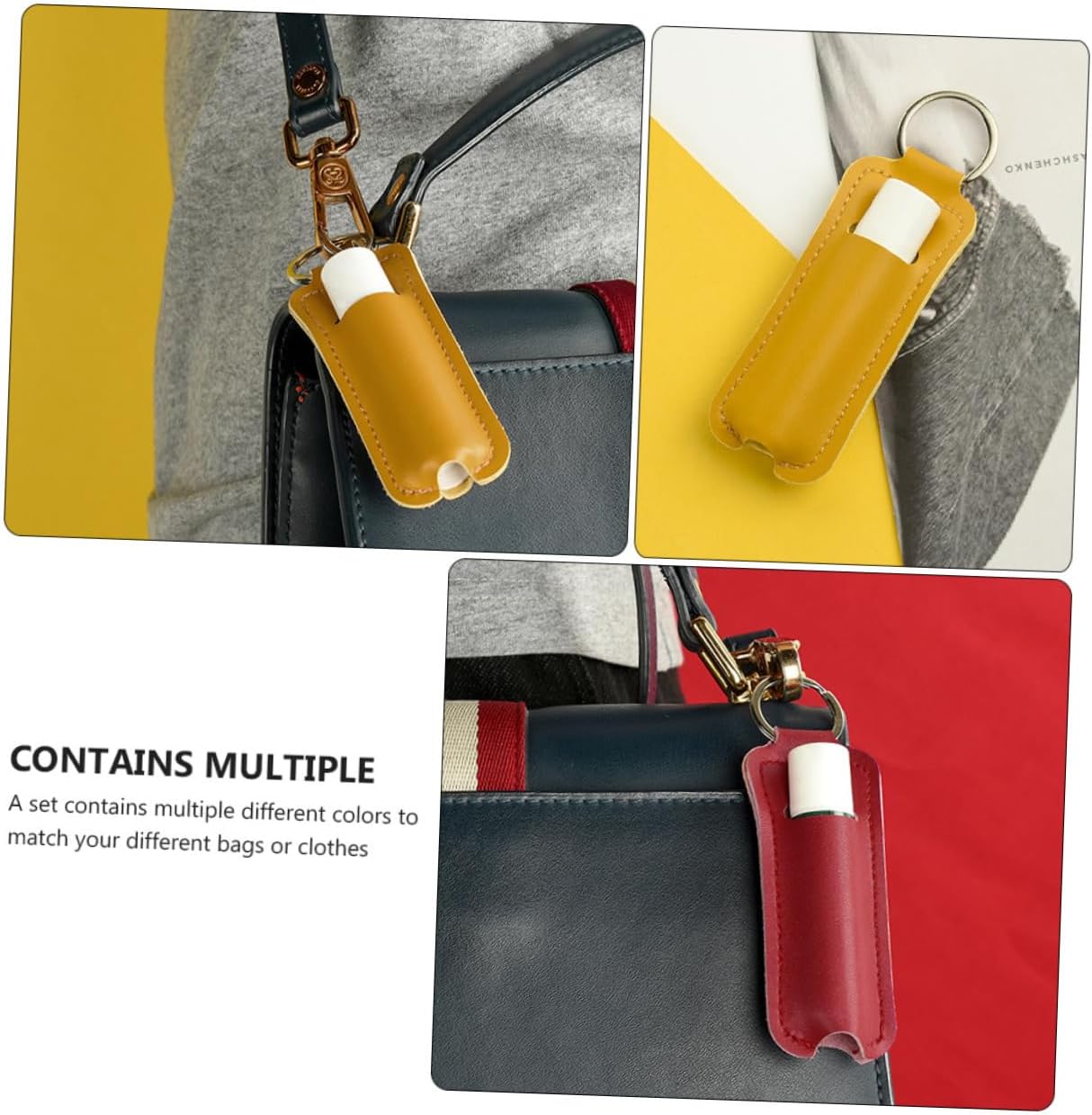 VANZACK 10pcs Lipstick Holder Keychain Case Portable Pu Lip Balm Pouch for Protective Lipstick Storage for Keys and Bags