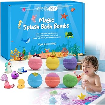 Bath Bomb Children with Surprise Bath Bombs for Kids Bath Bomb Gift Set Birthday Gift for Girls and Boys Ocean Toy Bath Salt Ball for Children's Day Ocean 6 Pieces