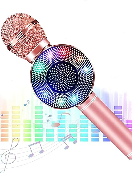 Amazon カラオケマイク ワイヤレスマイク Usb充電式 マイク ライト付き 伴奏機能付き 音楽再生 録音可能 1800mah大容量 家庭用 Android Iponeに対応 カラオケ機器 楽器 音響機器