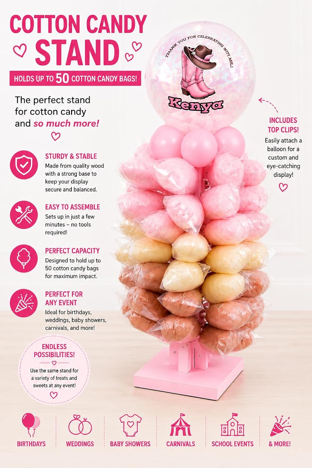 Wooden Cotton Candy Display Stand Holds up to 50 Bags image 2