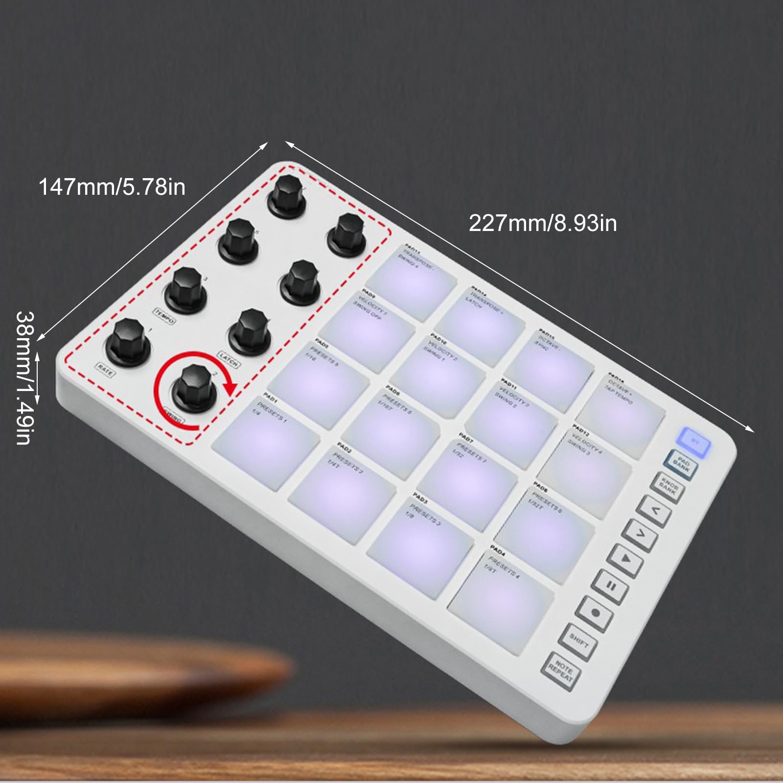 Pratica Tastiera Controller USB con 16 Pad Batteria retroilluminati Display LED, Tastiera Professionale 8 manopole Produzione Musicale