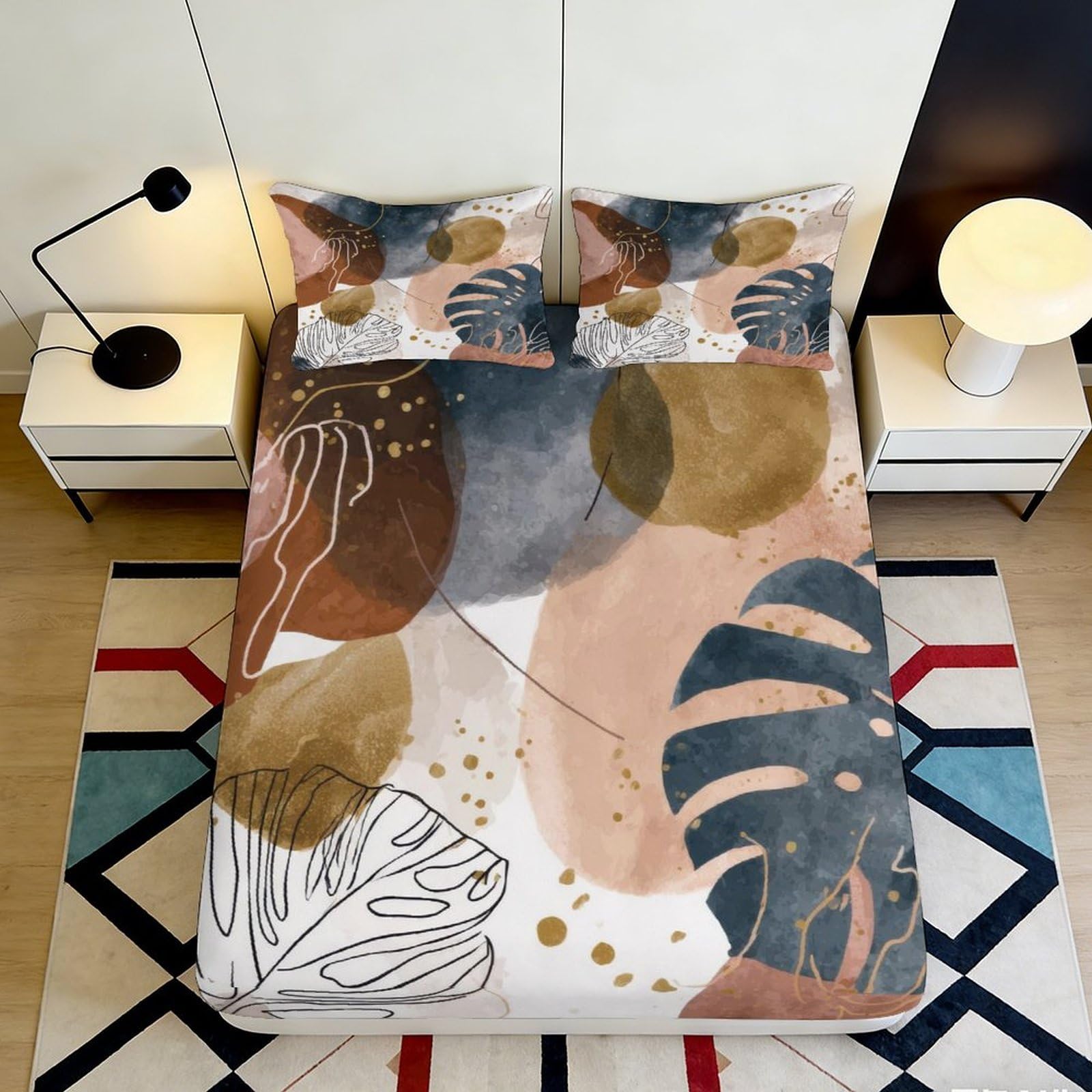 3D Printed Abstract Pattern Fitted Sheet Microfiber Durable Soft 3D Printed Geometric Bed Cover for Bedroom Dormitory Guest Room Mattress Protection 200x200x25cm